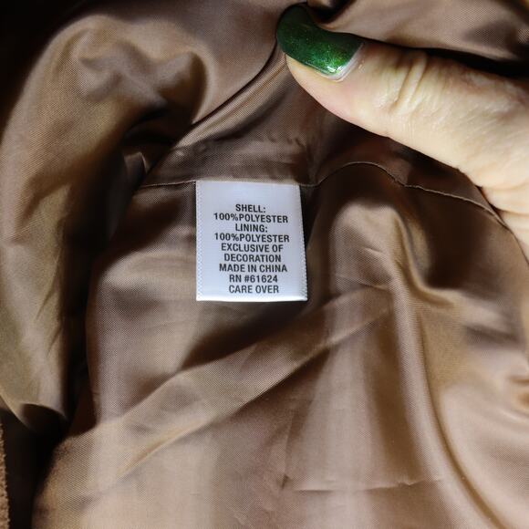 Laura Ashley Faux Suede Jacket Brown Zip Front Size M Gold Detail - Picture 5 of 5